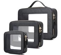 Pinkmik Clear Makeup Bag Portable Brush Bag transparent Travel Cosmetic Case Clear Toiletry Makeup Bag with Zipper for Women, Black, L+M+MINI, Clear Travel Makeup Set