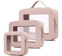 Pinkmik Clear Makeup Bag Set - Travel, Toiletry & Cosmetic Bag - Transparent, Zipper Closure - Pink, 3 Piece