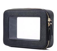 Pinkmik Clear Makeup Bag Transparent Travel Case for Cosmetics and Toiletries Women's Brush Bag and Clear Car Bag with Zipper, P/Black, M, Clear Makeup Bag