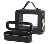 Pinkmik Clear Makeup Bag Travel Case Portable transparent Cosmetic Bag Case Clear Travel Toiletry Makeup Bag for Car with Zipper for Women, G/Black, L+Slim, Clear Makeup Bag
