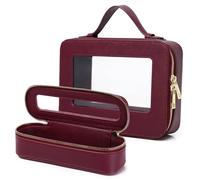 Pinkmik Clear Makeup Bag Travel Case Portable transparent Cosmetic Bag Case Clear Travel Toiletry Makeup Bag for Car with Zipper for Women, G/Burgundy, L+Slim, Clear Makeup Bag