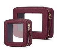 Pinkmik Clear Makeup Bag Waterproof Travel Case for Cosmetics and Toiletries Women's Purse Organizer and Clear Car Bag with Zipper, X/Burgundy, M+MINI, Clear Travel Makeup Bag Set