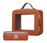 Pinkmik Clear Makeup Bag with Brush Bag 2pcs Waterproof Travel Case for Cosmetics and Toiletries Women's Cosmetic Organizer with Zipper, X/Brown, L+SLIM