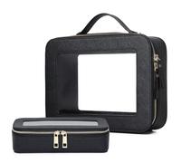 Pinkmik Clear Makeup Bag with Brush Bag, (Black, L+SLIM)