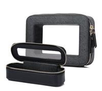 Pinkmik Clear Makeup Bag with Brush Bag Portable Cosmetic Bag Case Travel Toiletry Bag Car Essential for Women, Black, M+Slim, Travel Makeup Set
