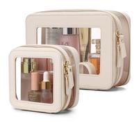 Pinkmik Clear Makeup Bag with Zipper Waterproof Travel Makeup Set for Cosmetics and Toiletries Women's Purse Organizer and Car Essentials (Beige, M+MINI-1)