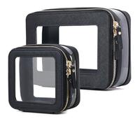Pinkmik Clear Makeup Bag with Zipper Waterproof Travel Makeup Set for Cosmetics and Toiletries Women's Purse Organizer and Car Essentials, Black, M+MINI, Travel Makeup Set