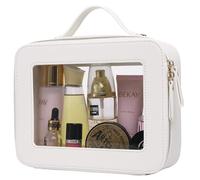 Pinkmik Clear Makeup Brush Bag Portable Travel Cosmetic & Toiletry Case Small Makeup Bag with Zipper Wallet Organizer for Women, White, L-1, Transparent Makeup Bag