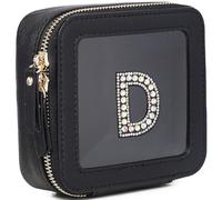 Pinkmik Clear Mini Makeup Bag Personalized Initial Cosmetic Bag Small Makeup Case & Toiletry Bag Birthday Gift for Women, D, Mini/Black, Personalized Clear Mini Makeup Case