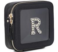 Pinkmik Clear Mini Makeup Bag Personalized Initial Cosmetic Bag Small Makeup Case & Toiletry Bag Birthday Gift for Women, R, Mini/Black, Personalized Clear Mini Makeup Case