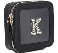 Pinkmik Clear Mini Makeup Bag Personalized Initial Cosmetic Bag Small Makeup Case & Toiletry Bag Birthday Gift for Women, K, Mini/Black, Personalized Clear Mini Makeup Case