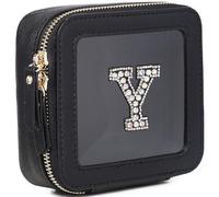 Pinkmik Clear Mini Makeup Bag Personalized Initial Cosmetic Bag Small Makeup Case & Toiletry Bag Birthday Gift for Women, Y, Mini/Black, Personalized Clear Mini Makeup Case