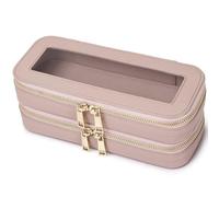 Pinkmik Double Layer Makeup Bag Makeup Brush Case Waterproof Travel Cosmetic & Toiletry Bag Purse Organizer and Car Essentials for Women (Pink, Double Slim)