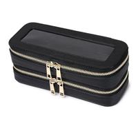 Pinkmik Double Layer Makeup Bag Makeup Brush Case Waterproof Travel Cosmetic & Toiletry Bag Purse Organizer and Car Essentials for Women, Black, Double Slim