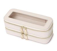 Pinkmik Double Layer Makeup Bag Makeup Brush Case Waterproof Travel Cosmetic & Toiletry Bag Purse Organizer and Car Essentials for Women (Beige, Double Slim)