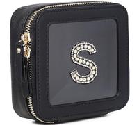 Pinkmik Initial Makeup Bag Mini Cosmetic Bag Clear Makeup Bag Case & Toiletry Bag Birthday Gift for Women, S, Mini/Black, Personalized Clear Mini Makeup Case
