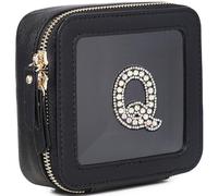 Pinkmik Initial Makeup Bag Mini Cosmetic Bag Clear Makeup Bag Case & Toiletry Bag Birthday Gift for Women, Q, Mini/Black, Personalized Clear Mini Makeup Case