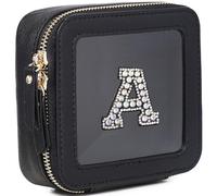 Pinkmik Initial Makeup Bag Mini Cosmetic Bag Clear Makeup Bag Case & Toiletry Bag Birthday Gift for Women, A, Mini/Black, Personalized Clear Mini Makeup Case