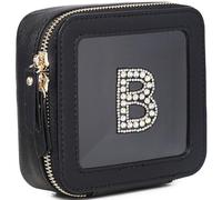 Pinkmik Initial Makeup Bag Mini Cosmetic Bag Clear Makeup Bag Case & Toiletry Bag Birthday Gift for Women, B, Mini/Black, Personalized Clear Mini Makeup Case