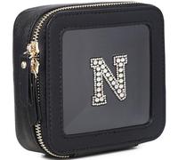 Pinkmik Initial Makeup Bag Mini Cosmetic Bag Clear Makeup Bag Case & Toiletry Bag Birthday Gift for Women, N, Mini/Black, Personalized Clear Mini Makeup Case