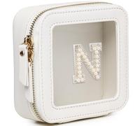 Pinkmik Initial Makeup Bag Mini Cosmetic Bag Clear Makeup Bag Case & Toiletry Bag Birthday Gift for Women, N, Mini/White, Personalized Clear Mini Makeup Case