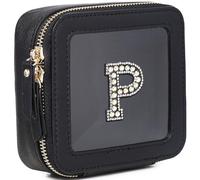 Pinkmik Initial Makeup Bag Mini Cosmetic Bag Clear Makeup Bag Case & Toiletry Bag Birthday Gift for Women, P, Mini/Black, Personalized Clear Mini Makeup Case