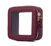 Pinkmik Makeup Brush Case Clear Travel Cosmetic & Toiletry Bag Slim Makeup Bag with Zipper Small Purse Organizer Car Essential Bag for Women, X/Burgundy, MINI-1, Small Makeup Bag