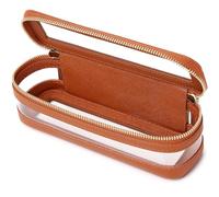 Pinkmik Makeup Brush Case Clear Travel Cosmetic & Toiletry Bag Slim Makeup Bag with Zipper Small Purse Organizer Car Essential for Women, A/Brown, SLIM