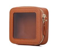 Pinkmik Makeup Brush Case Clear Travel Cosmetic & Toiletry Bag Slim Makeup Bag with Zipper Small Purse Organizer Car Essential Bag for Women, X/Brown, Mini, Small Makeup Bag