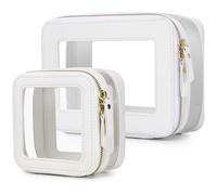 Pinkmik Makeup Brush Case Clear Travel Cosmetic & Toiletry Bag Slim Makeup Bag with Zipper Small Purse Organizer Car Essential Bag for Women, White, M+MINI-1, Travel Makeup Set