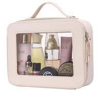 Pinkmik Small Makeup Bag Clear Mini Cosmetic Case Waterproof Toiletry Bag with Zipper Women's Purse Organizer & Car Essentials, Beige, L, Clear Makeup Bag
