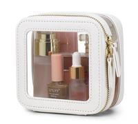 Pinkmik Small Makeup Bag Clear Mini Cosmetic Makeup Case & Toiletry Bag with Zipper Women's Purse Organizer & Car Essentials (E/White, MINI)