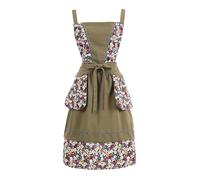 Pinknoke Kitchen Aprons for Women with Pockets Cute Floral Chef Pinafore Apron for Gardening Cooking Baking Painting (Army Green)