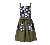 Pinknoke Vintage Apron Dress for Women with Pockets, Cute Floral Chef Apron for Kitchen Baking Gardening Olive Green Medium
