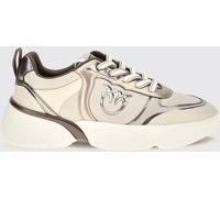 PINKO Alba Leather and Mesh Sneakers with Love Birds Logo and Monogram Pattern - Size: 39 - female