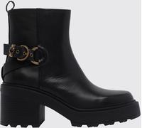 PINKO Altea Leather Biker Ankle Boots with Lug Sole and Love Birds Logo - Size: 37 - female