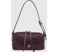 PINKO Calfskin Leather Shoulder Bag with Rhinestones and Love Birds Metal Logo