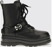 PINKO Eva Smooth Leather Combat Boots with Metallic Love Birds Logo and Side Zip - Size: 37 - female
