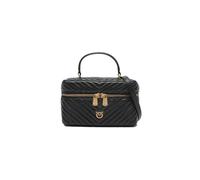 Pinko Handbag in Black Leather, Quilted with Handle and Adjustable Shoulder Strap, Zipper Closure, 23 x 14 x 8.5 cm, Antique Gold Galvanic