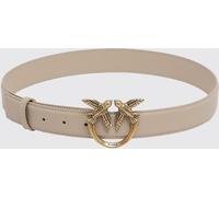 PINKO Leather Belt with Metal Love Birds Logo Buckle - Size: L - female