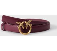 PINKO Love Birds Calfskin Leather Belt with Metal Monogram Buckle - Size: XS - female