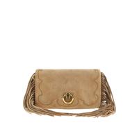 PINKO Love Click Soft Horizontal lamb suede mini clutch bag - Brown One Size