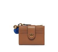 PINKO multi-purpose leather wallet with pompom - Brown OS