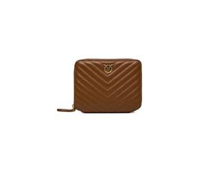 Pinko Purse Taylor Zip Around Sheep Nappa Chevron Marrone - Leone - Antique Gold Light Brown