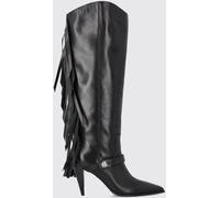 PINKO Vane Fringed Leather Knee-High Boots with High Heel - Size: 38 - female