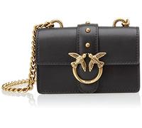 Pinko Women Love One Micro C Vitello Seta Bag, Z99q_Black-Antique Gold, 13 x 8 x 4 cm
