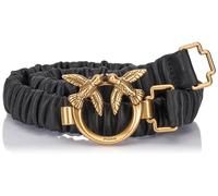 Pinko Women's Ondina Ruffle H2 Calf Leather Tassel Belt, Z99q_Black-Antique Gold, S