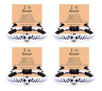 PINKPIN 4PCS Soccer Ball Bracelet Adjustable Handmade Braided Rope Silicone Bead Sports Wristbands Team Spirit Friendship Gift for Teens, Players