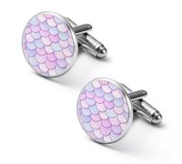 Pinkpurple Fish Scales Round Cufflinks for Men Classic Cuff Links Jewellery for Wedding Business Party