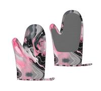 Pinks Abstract Ink Marble Gray Artistic Printed Non Slip Baking Mittens Professional Kitchen Hand Guard for BBQ Cooking Accessories